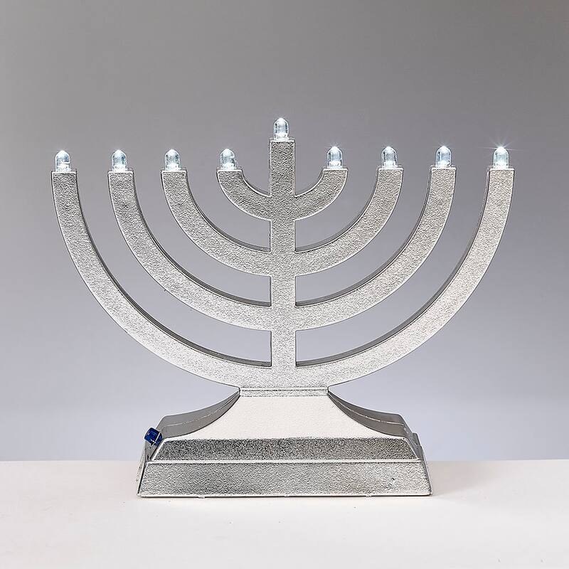 6" Battery Operated Light it Anywhere Silver Tone Go Menorah