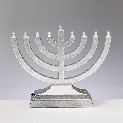 6" Battery Operated Light it Anywhere Silver Tone Go Menorah