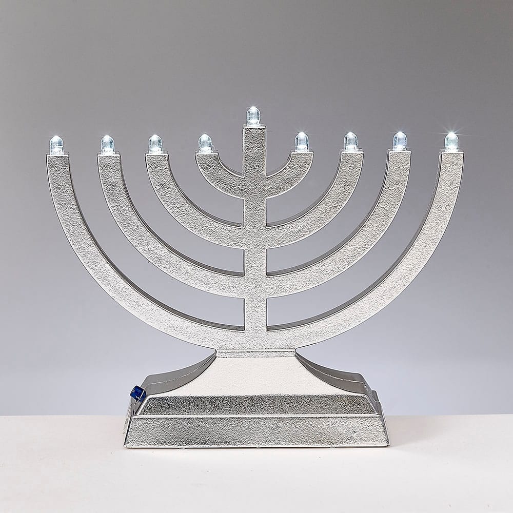 6" Battery Operated Light it Anywhere Silver Tone Go Menorah