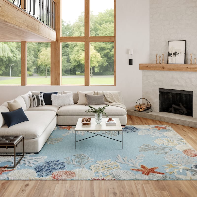 Nourison Suncoast Indoor/Outdoor Nature Area Rug - Teal/Multicolor - 7'10" x 9'10"