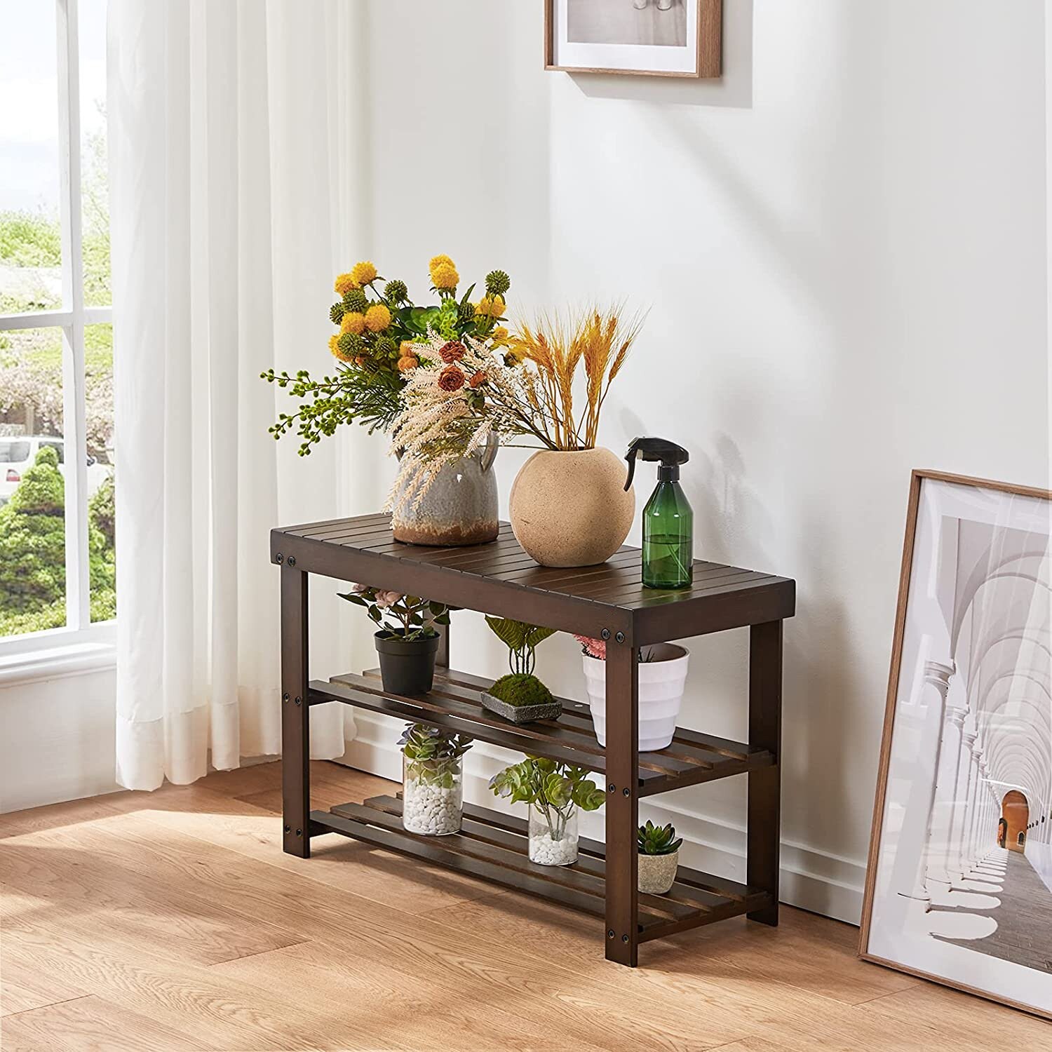 BMOSU Wood Shoe Rack Closet Entryway 3-Tier Premium Stackable Shoe Organizer  She | eBay