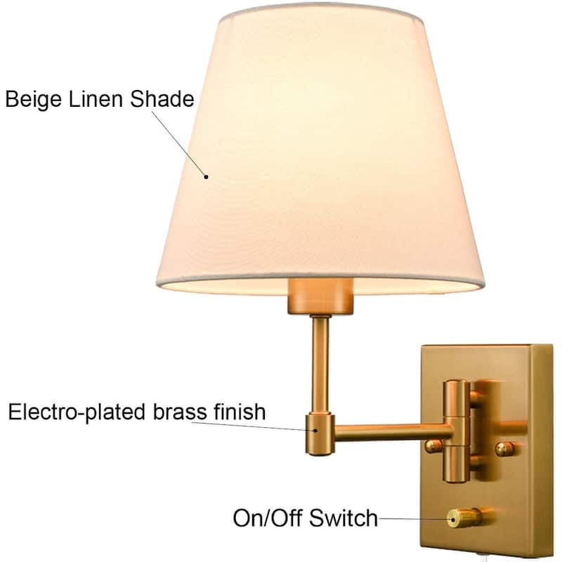 Udine Traditonal 2-Pack Plug in Wall Lights Fabric Shade Swing Arm Wall Lamps