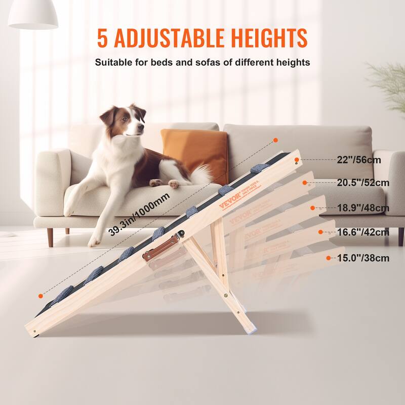 VEVOR Dog Ramp,Folding Pet Ramp for Bed,Adjustable Dog Ramp for Adjustable,Suitable for Couch,Sofa,Car
