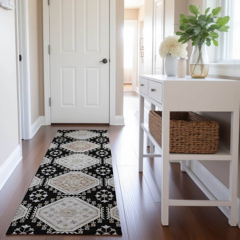 Premium Washable Super Soft Global Modern Mayfield Rug - Black - 2'3" x 7'6"