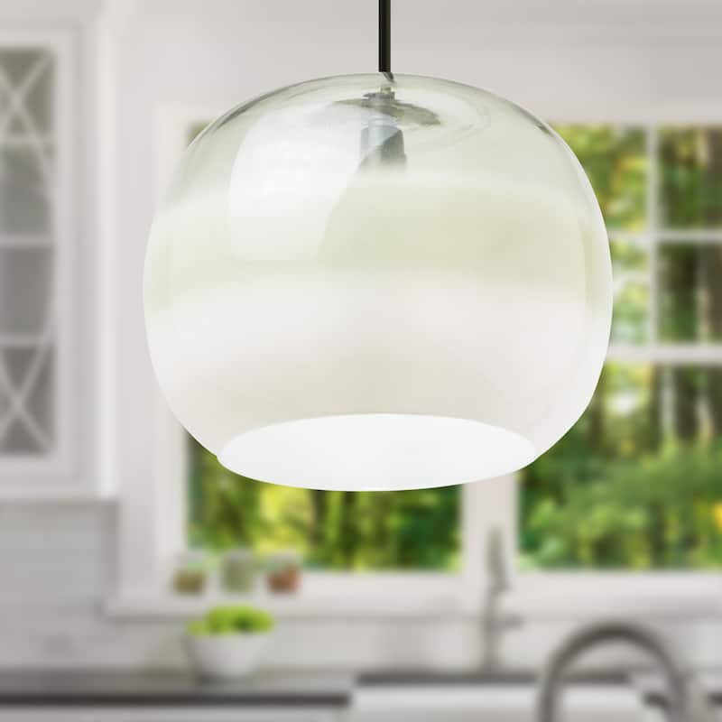 Adelaide River of Goods Gold Metal and Green/White Glass 9.8-Inch Pendant Light with Adjustable Hanging Cord