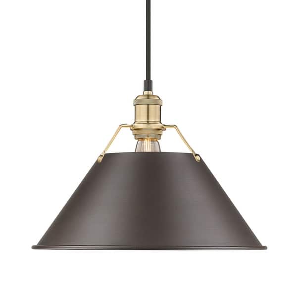 slide 1 of 1, Yep by Golden Lighting Orwell 1-light 14in Pendant in Brushed Champagne Brass and Rubbed Bronze shade - Gold