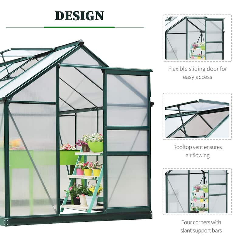 Outsunny Polycarbonate Walk-in Garden Greenhouse - Clear