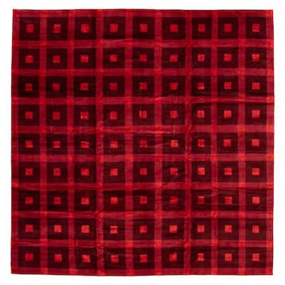 ECARPETGALLERY Hand-knotted Opulence Red Viscose, Wool Rug - 11'4 x 11'7