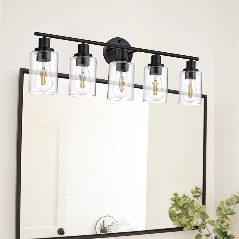 5-Light Bathroom Light Fixtures, Brushed Nickel Modern Vanity Lights Over Mirror with Clear Glass Shade, Bathroom Wall Lamp