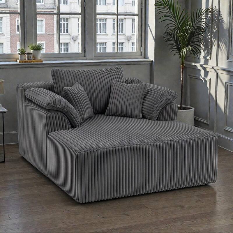 60 Inch Chaise Lounge Chair Indoor, Oversized Corduroy Boneless Sofa Bed with Deep Seat, No Assembly Required