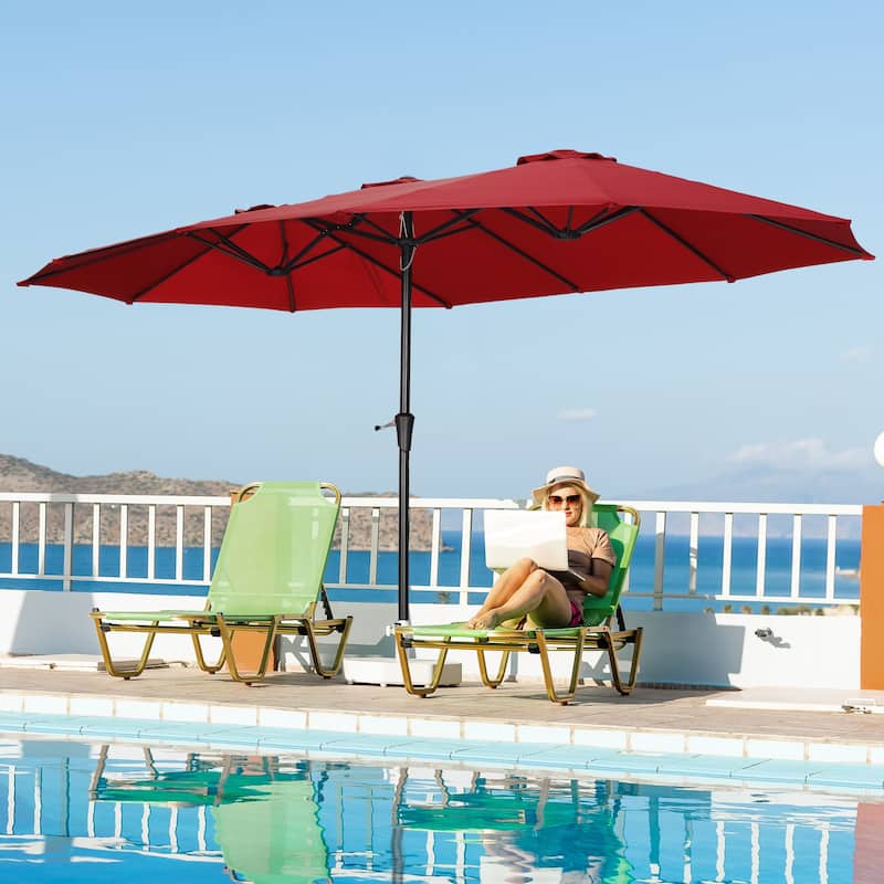 Ainfox 13FT/15FT Patio Umbrella Large Outdoor Umbrella with Base - Red-15ft