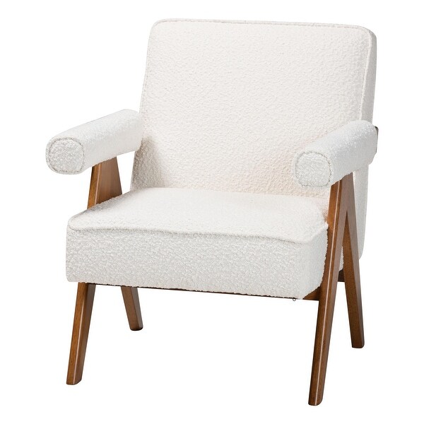 Georgina Japandi Cream Boucle and Walnut Brown Wood Accent Chair