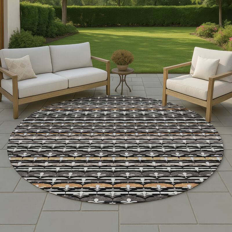 Machine Washable Indoor/ Outdoor Stripe Bramlage Chantille Rug - Black - 8' x 8'