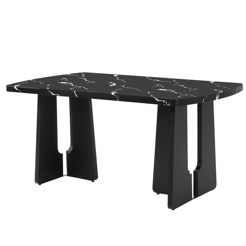 63" Modern Dining Table with Faux Marble Top
