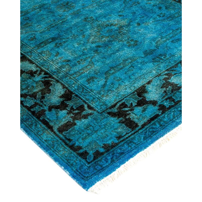Overton Hand Knotted Wool Vintage Inspired Modern Contemporary Overdyed Blue Runner Rug - 2' 8" x 10' 4"