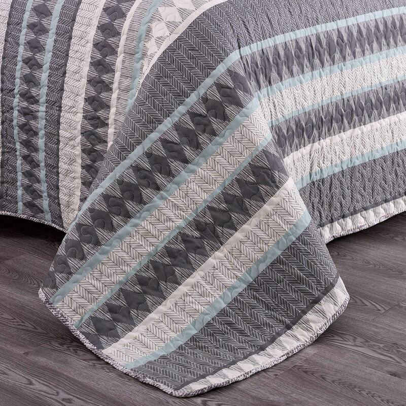 Plaid Striped Patchwork Quilt Bedding Set Reversible Coverlet,Bedspread