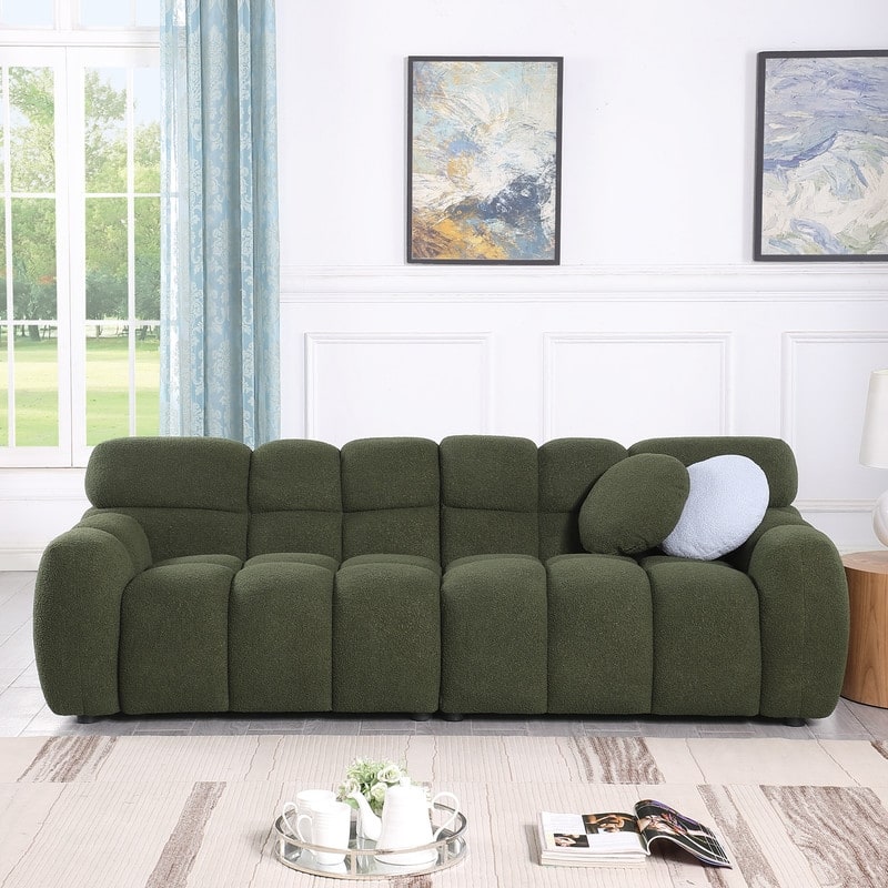 Two Sizes Of Teddy Velvet Upholstered Sofa - 87.40" W*35.85" D*27.95H（Three Persons） - Olive Green