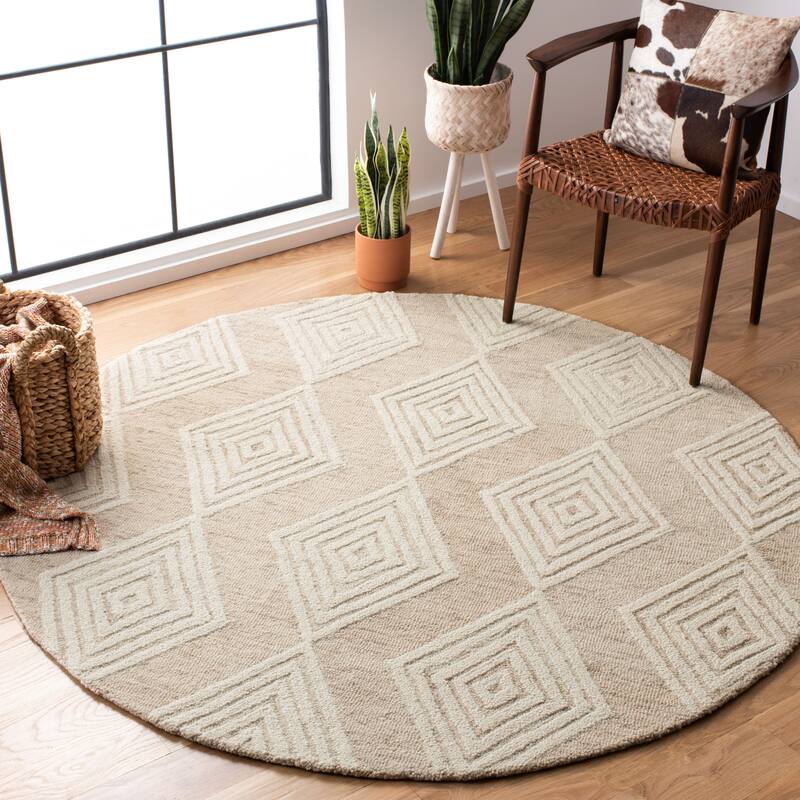 SAFAVIEH Handmade Blossom Miraldine Modern Floral Wool Rug - 6' Round - Beige/Ivory