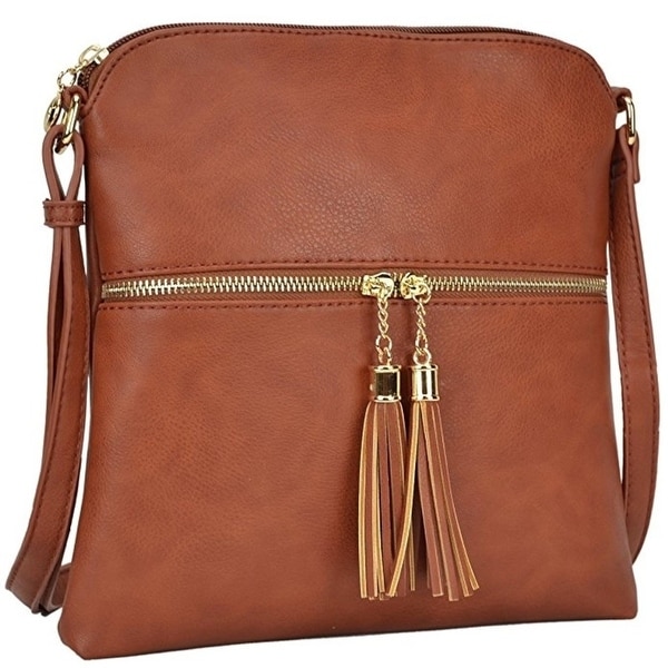 Shop Lightweight Medium Crossbody Bag Vegan Leather Shoulder Bag Small Travel Purse With Tassel ...