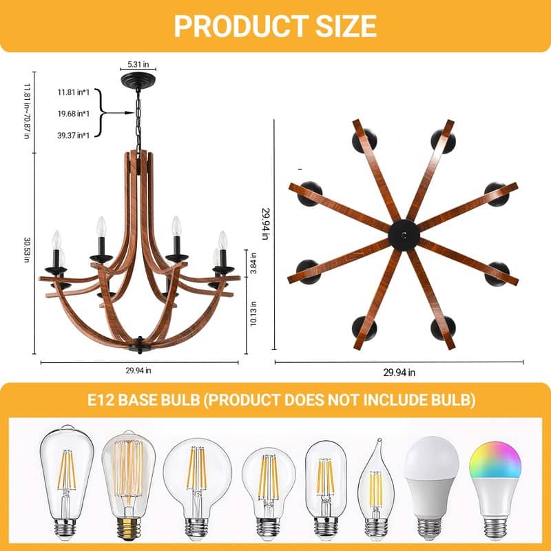 Modern Farmhouse Wood Chandeliers，Rustic Candle Chandelier
