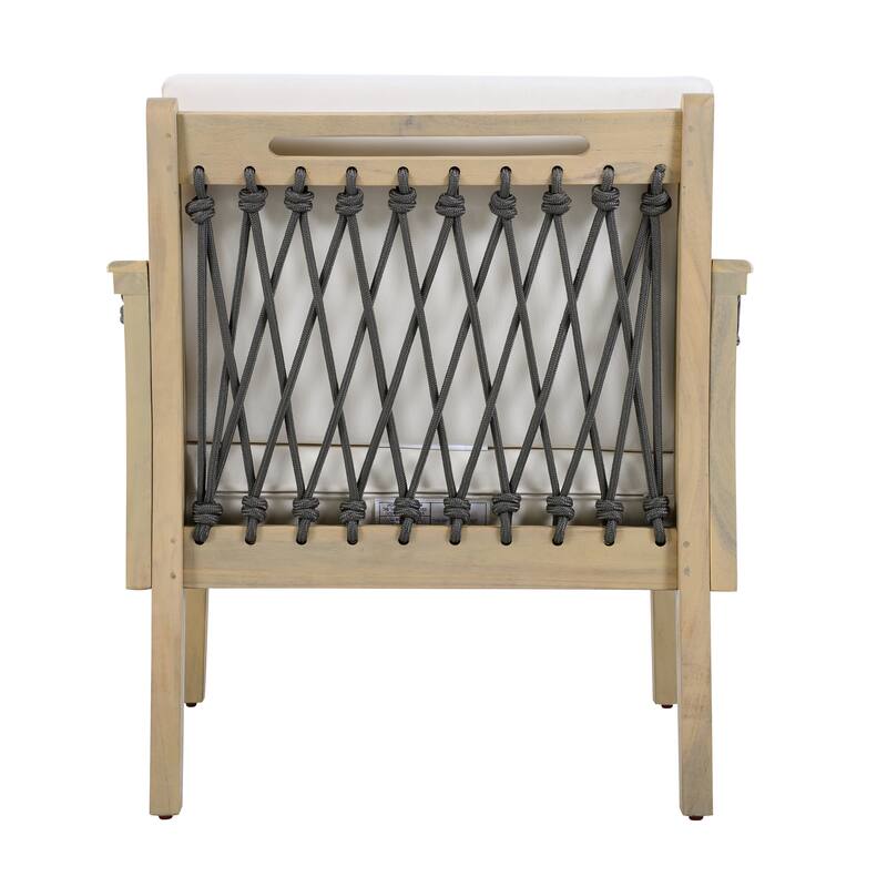 Christopher Knight Home - Outdoor Patio 28.94" Acacia Wood Club Chair with Handwoven Rope Panels and Cushions