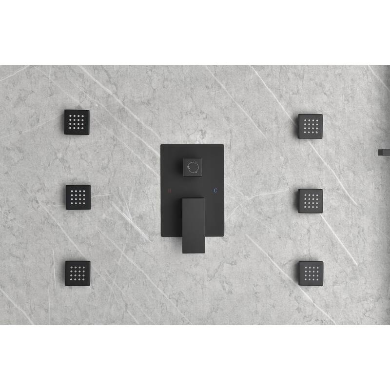 Wall mounted shower system with 6 body sprays and hand shower