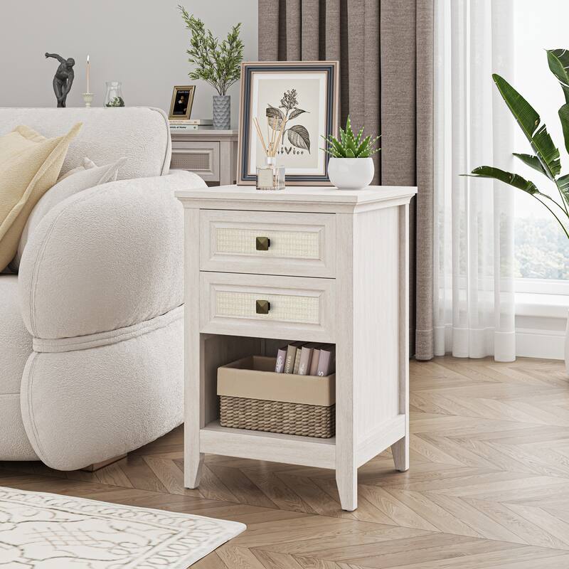 27'' Rattan Nightstand With 2 Drawers