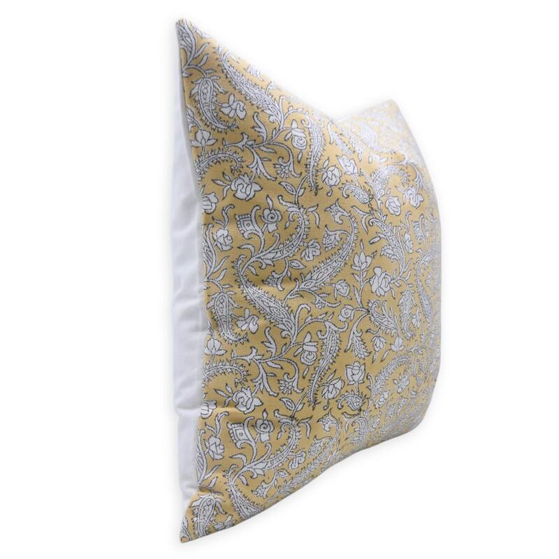 Fabdivine Handmade Cotton Yellow Hand Print Pillow Cover Perfect for Living or Bed Room
