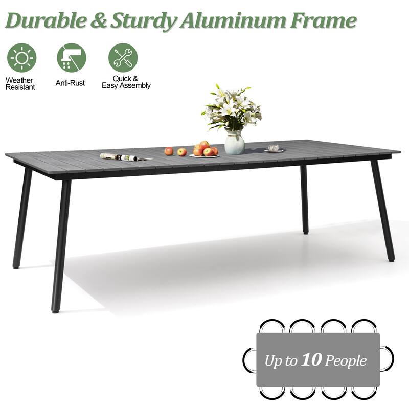 Outdoor 9PC- Patio Rectangular Aluminum Dining Table Sets with Umbrella Hole with Rattan Chair