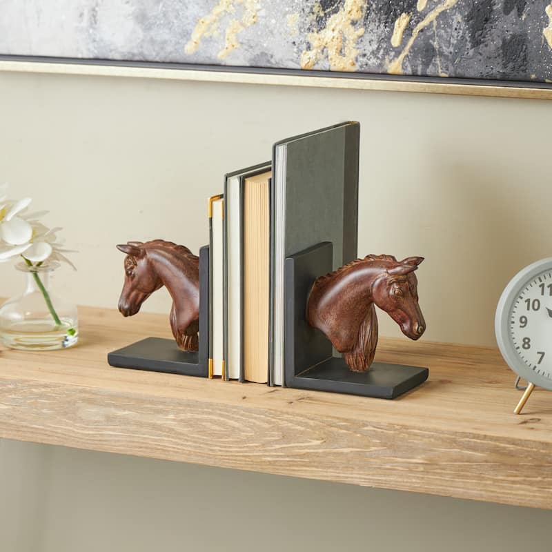 Polyresin Horse Head Bookends with Black Stands - Set of 2 Copper - Roche River Decor - 4"W x 6"L x 6"H