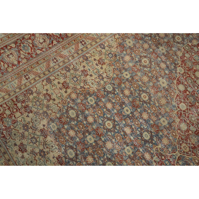 Hand Knotted Oriental 100% Wool Carpet Traditional Floral Navy Blue & Blues Tabriz Area Rug - 12' 10'' X 10' 0''