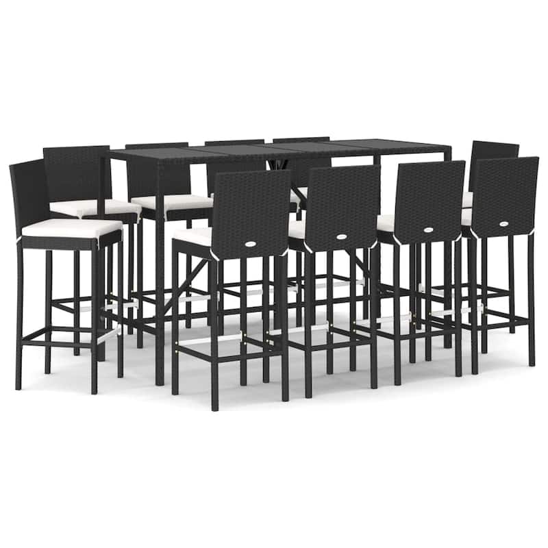 vidaXL 5 Piece Patio Bar Set with Cushions Black Poly Rattan - 15.7" x 17.3" x 42.5"