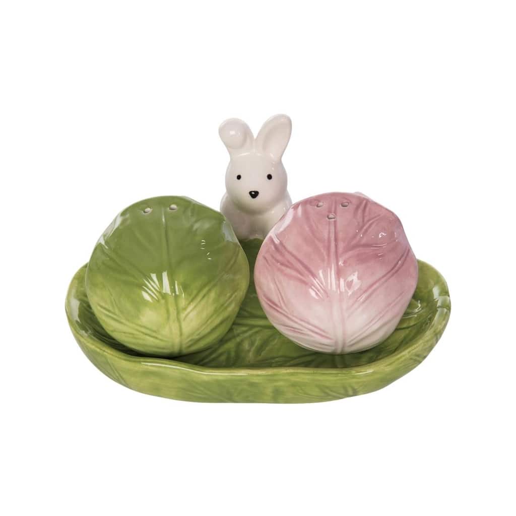 Transpac Ceramic Cabbage w/Easter Bunny Salt and Pepper Set of 3 Home Decorations Easter