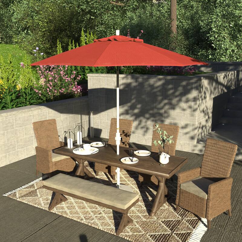California Umbrella 9' Rd.Crank Lift, Collar Tilt, Aluminum Pole, /Fiberglass Rib Patio Umbrella, White Finish, Olefin Fabric