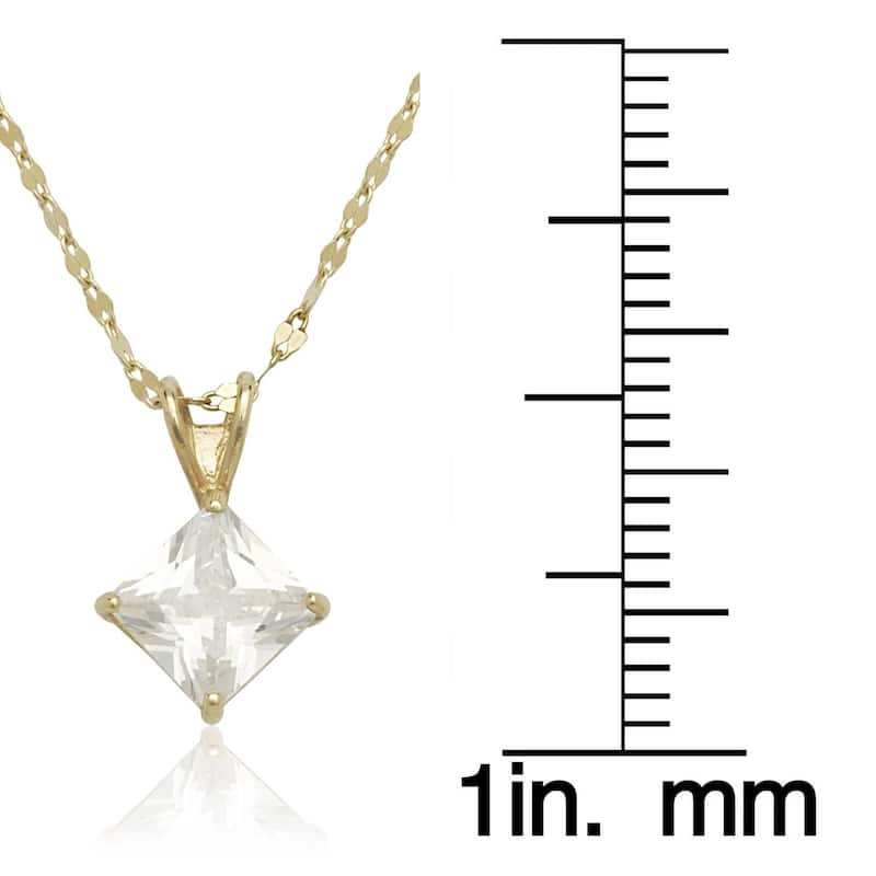 Curata 14K Gold 18" 6mm Princess Cubic Zirconia Solitaire Necklace