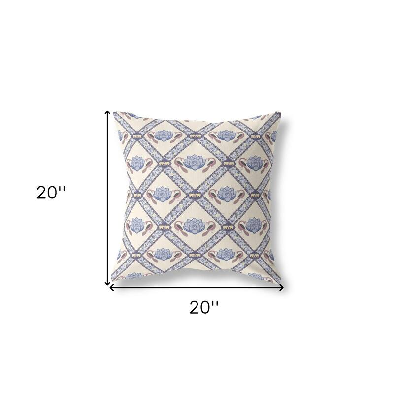 HomeRoots 26" X 26" Cream And Brown Blown Seam Geometric Indoor Outdoor Throw Pillow