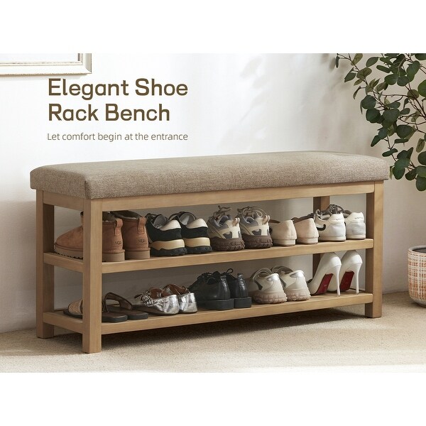 HUIMO Multi-Functional Solid Wood Bench with Storage Shelves 46in