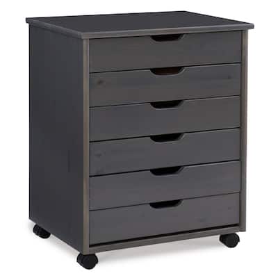 25.25” Gray Wide Rolling Storage Cabinet with 6 Drawer