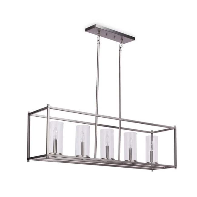 5-light Rectangular Linear Chandelier - Brushed Nickel