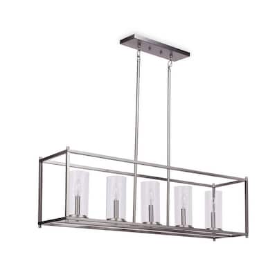 5-light Rectangular Linear Chandelier - Brushed Nickel