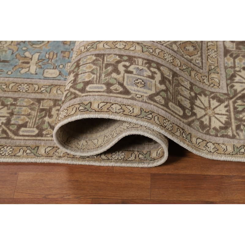 Hand Knotted Oriental 100% Wool Carpet Traditional Medallion Navy Blue & Blues Tabriz Area Rug - 9' 5'' X 6' 7''