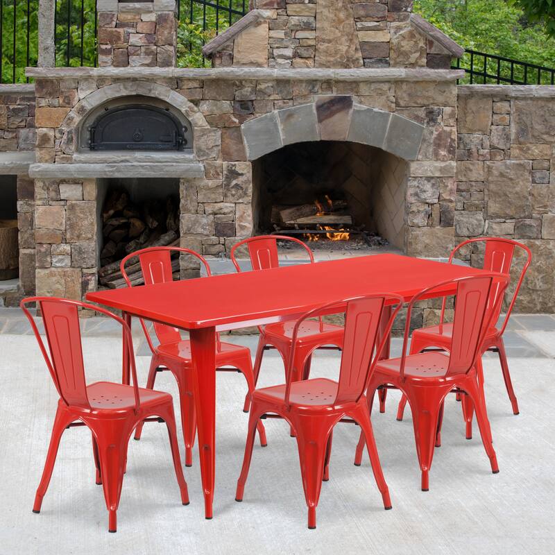 Rectangular Metal Indoor-Outdoor Table Set