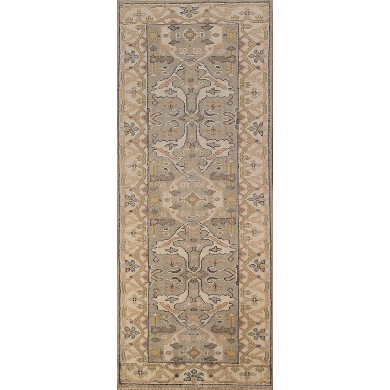 Oushak Indian Runner Rug Hand-Knotted Transitional Wool Carpet - 2'6"x 7'10"