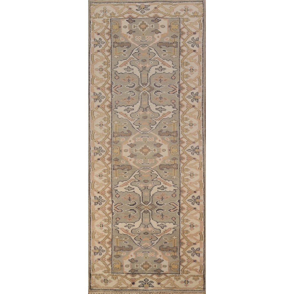 Oushak Indian Runner Rug Hand-Knotted Transitional Wool Carpet - 2'6"x 7'10"