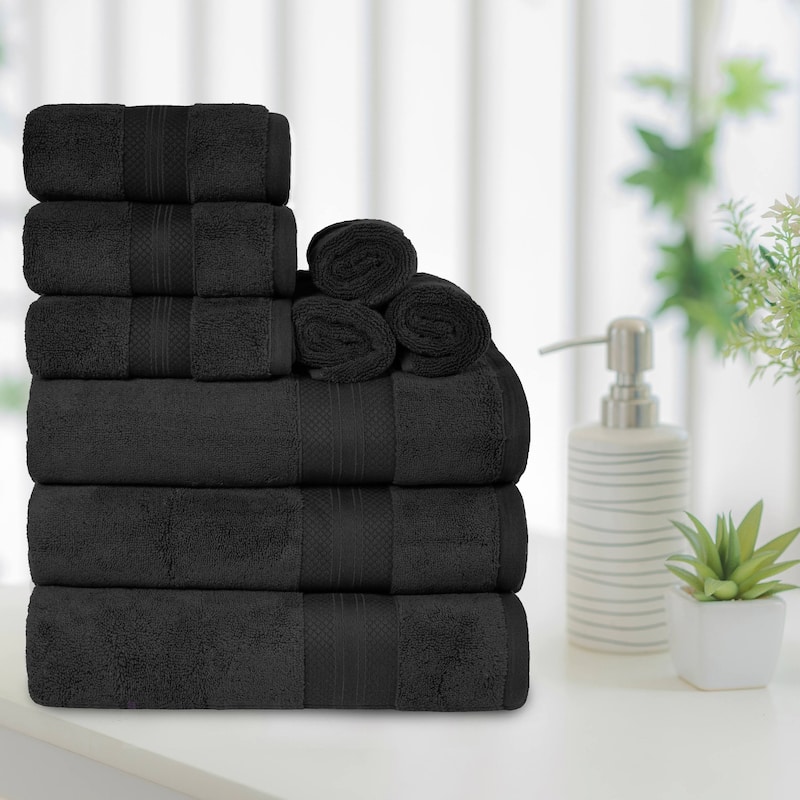 Superior Turkish Cotton 9 Piece Solid Plush Heavyweight Towel Set - Black