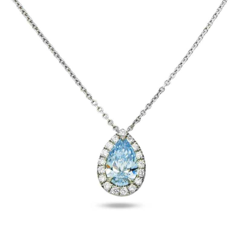 House Of Leon Platinum Pear Cut Fancy Intense Blue Diamond Pendant & Chain Necklace 1.26ct GIA