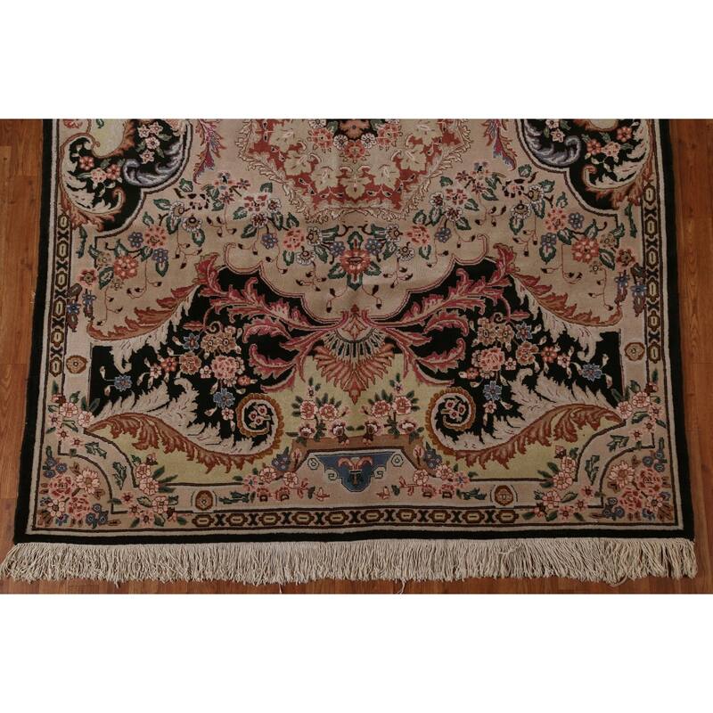 Hand Knotted Oriental 100% Wool Carpet Traditional Floral Brown Aubusson Area Rug - 8' 10'' X 6' 5''