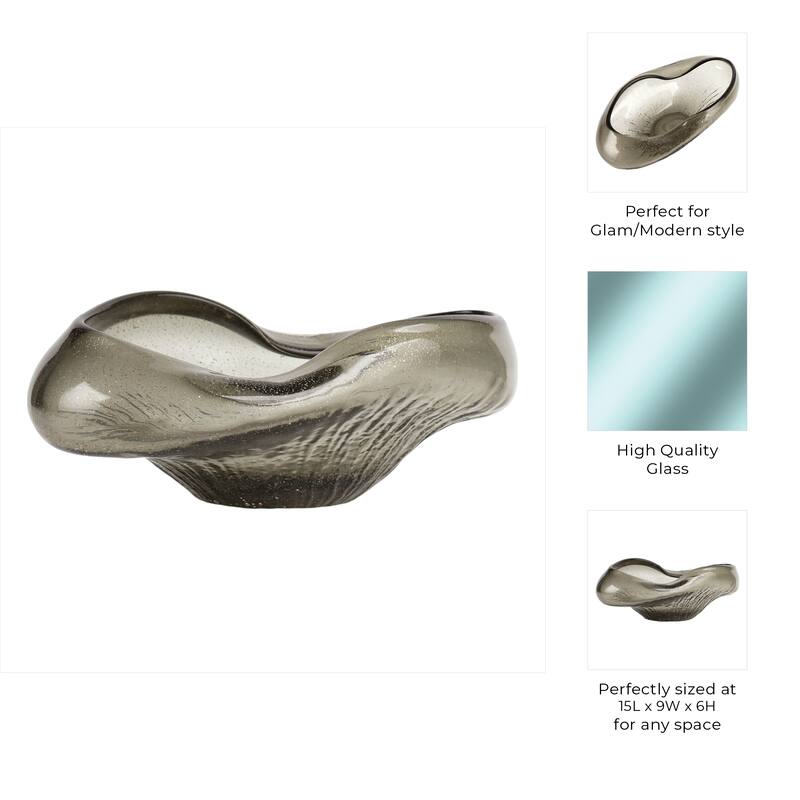 Glass Decorative Bowl Organic Textured Valencia Style - 6" Clear - 15" x 9" x 6"