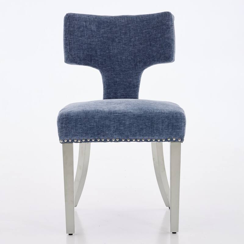 Curved Backrest Dining Chairs with Splayed Steel Legs, Set of 2