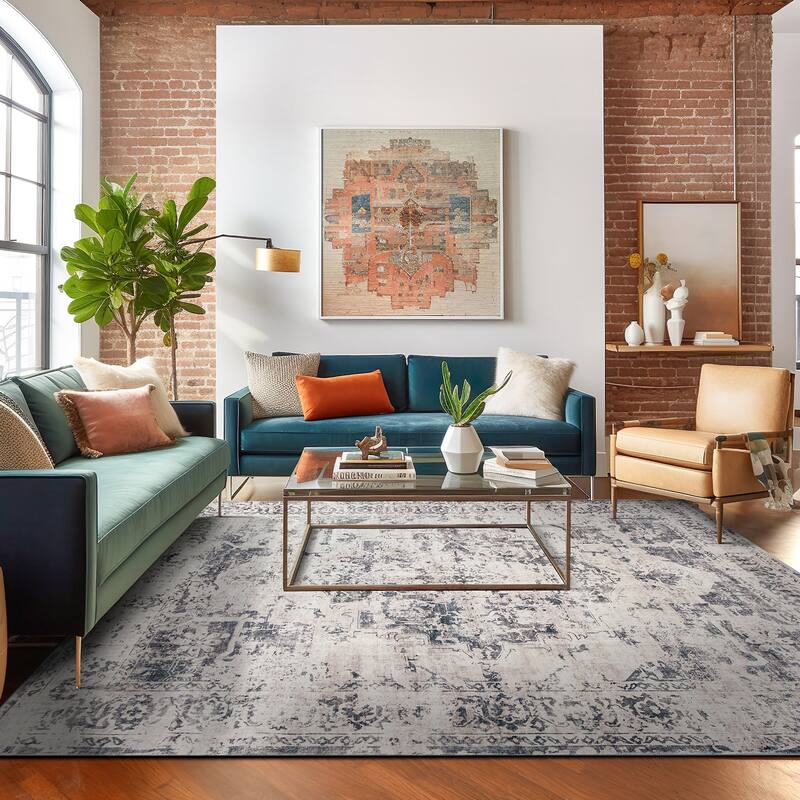 World Rug Gallery Transitional Distressed Medallion Washable Non Slip Area Rug
